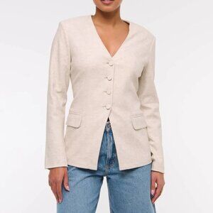 Abercrombie & Fitch Women's Linen-Blend Collarless Blazer NWT Medium